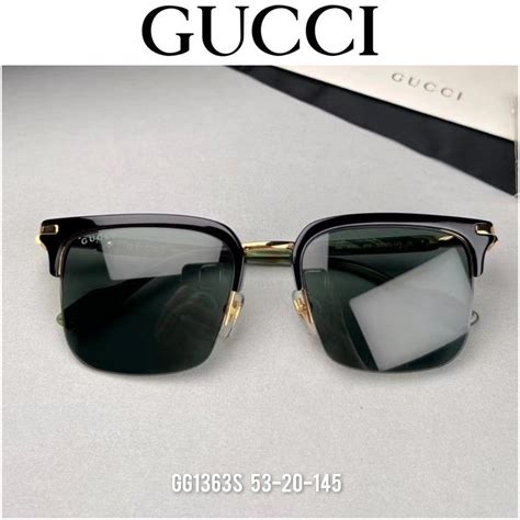 Gucci Rectangular GG1363S 001 53mm Gold Metal Black Frame .